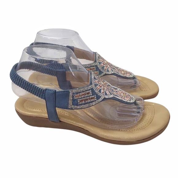 LILLEY Blue Suede Sandals UK Sz 6 Embellished Elasticized Summer Casual US Sz 8 - Picture 3 of 10